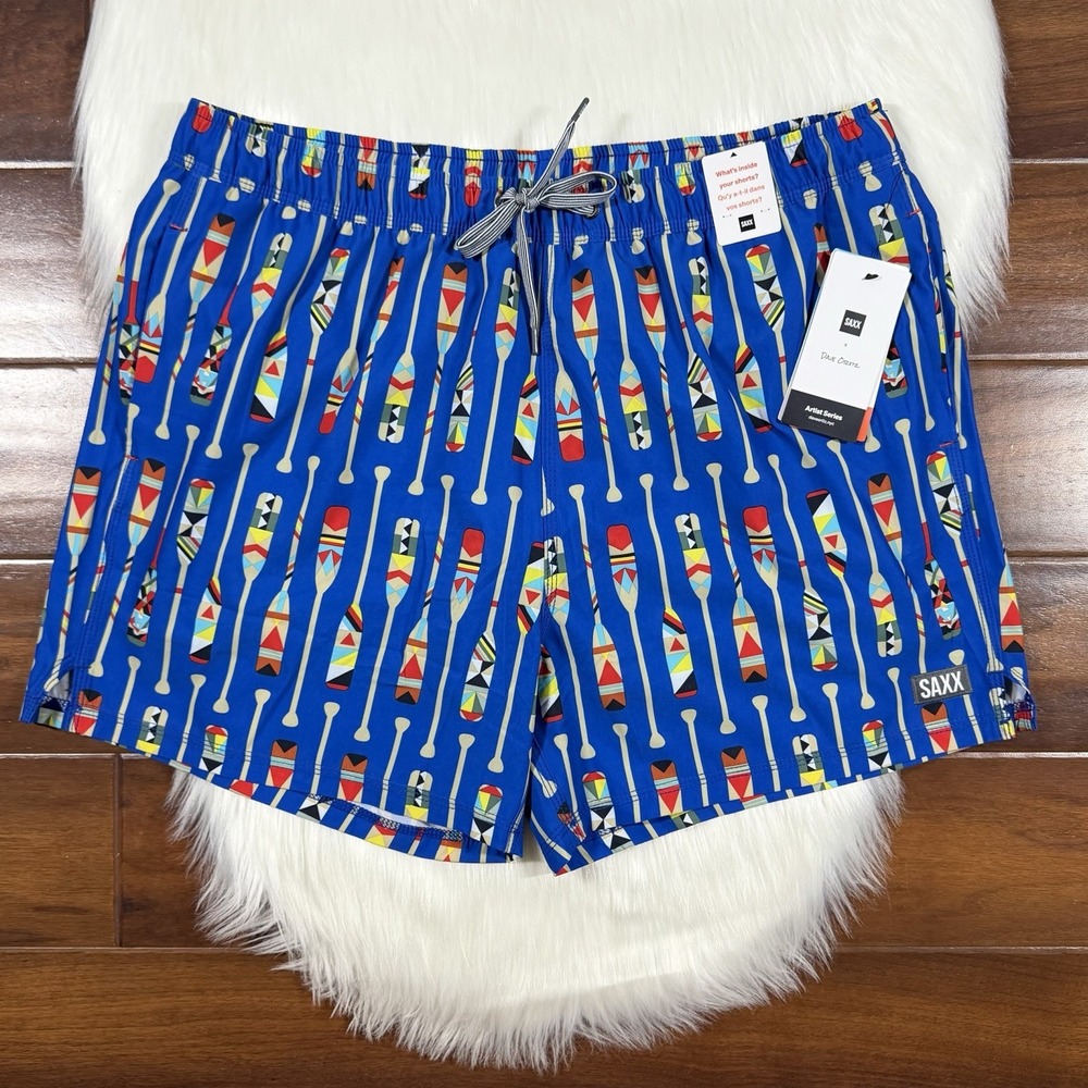 Saxx Men's Size XL Oar Paddle Blue Oh Buoy 2N1 Volley 5" Swim Trunk Shorts Lined